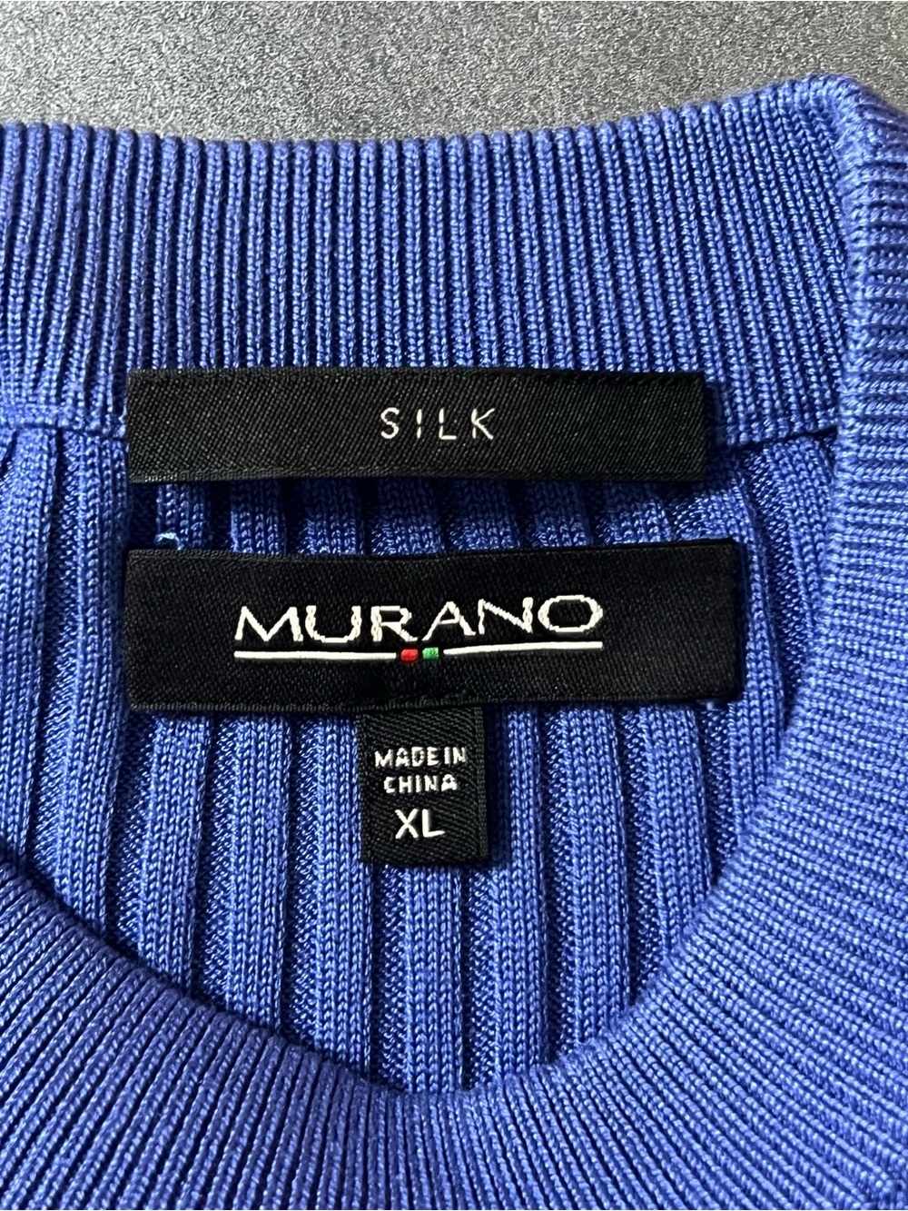 Murano 100% Silk Ribbed Knit Short Sleeve Mock Neck Sweater Blue Men’s Size XL - Picture 4 of 8